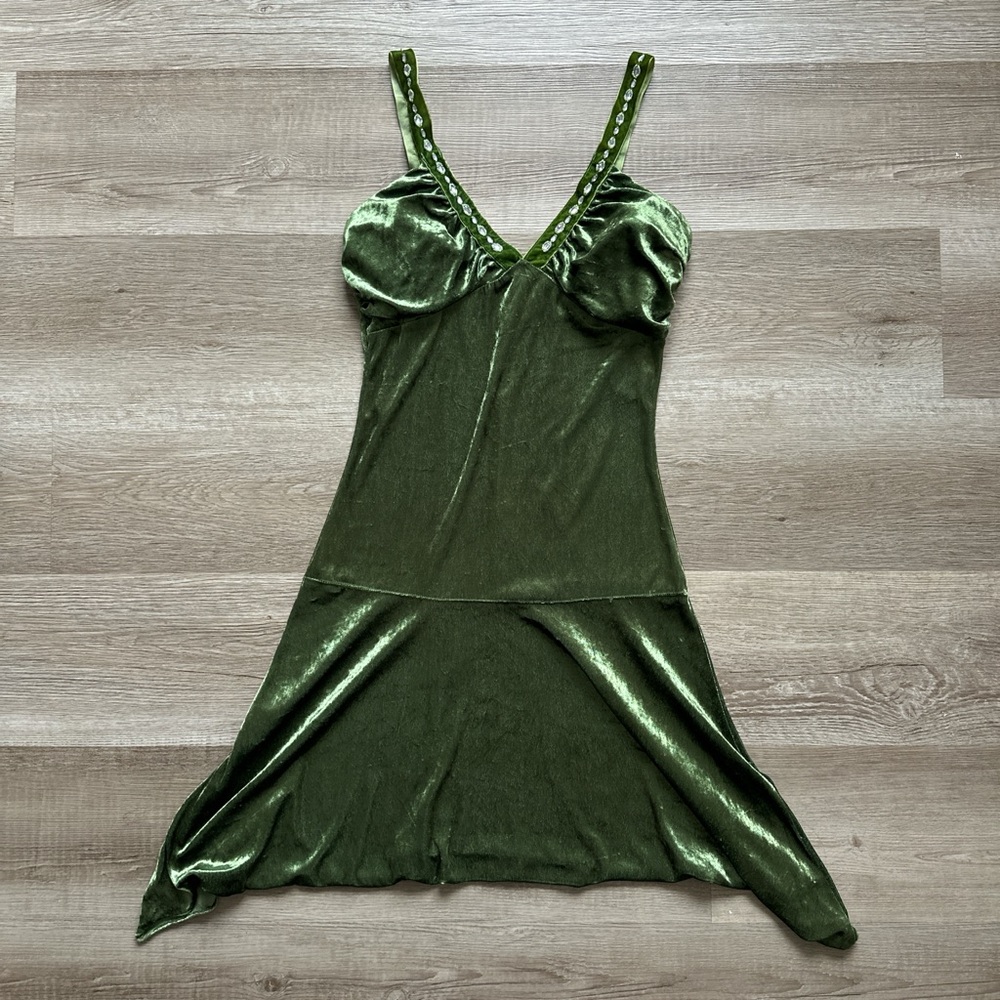 Deadstock Pulse Green Velvet Mini Dress Witchy Whimsigoth